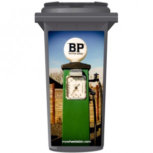 Vintage Green BP Petrol Pump Wheelie Bin Sticker Panel